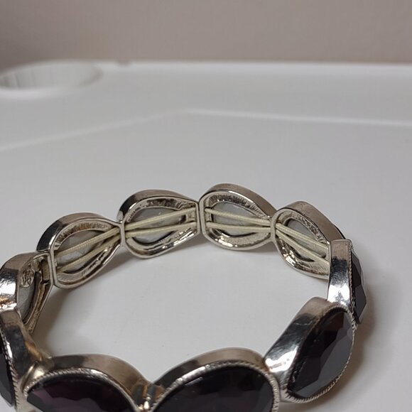 7 Inch Silver Tone And Dark Purple Glass Stretch Bracelet - Picture 6 of 9
